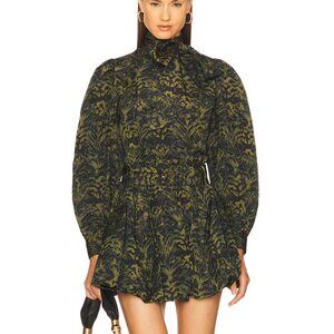 Ulla Johnson Giorgia Silk Neck Tie Blouse in Desert Jasper Gren Black Turtleneck